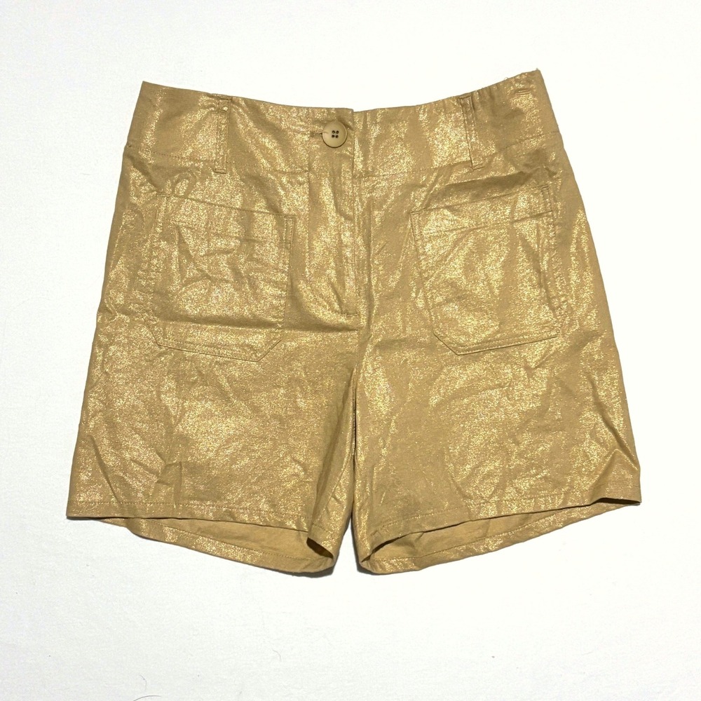 Charlie B Metallic Gold Shorts Women Size 4 Linen Blend‎ C8051F-277C